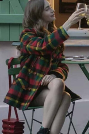 Lily Collins Emily In Paris Emily Cooper Multi-Color Checked Coat