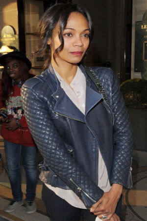 Avatar 2 Zoe Saldana Dark Blue Quilted Leather Jacket