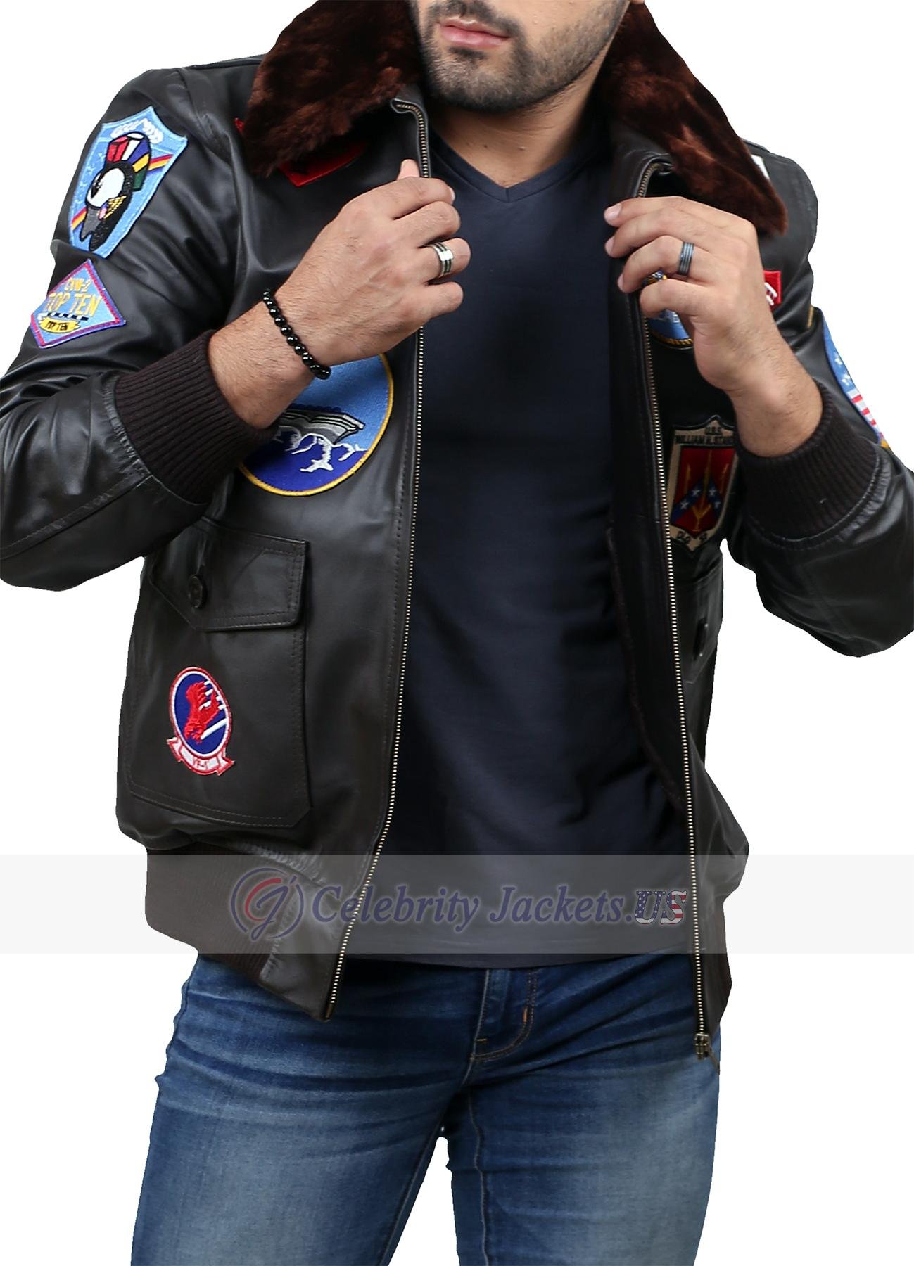 Tom Cruise Top Gun Pilot Black Fur Collar Leather Jacket for Men, by  Stanley Kathy