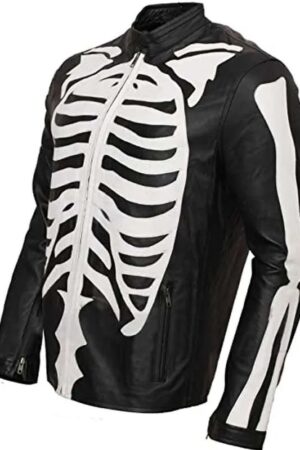 Motorcycle Biker Skeleton Bones Leather Jacket - Halloween Jacket