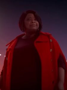 Spirited Octavia Spencer Red Double Breasted Woolen Coat
