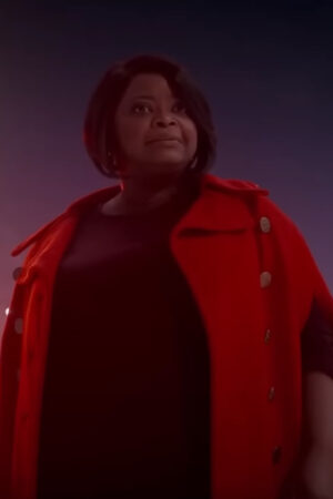 Spirited Octavia Spencer Red Double Breasted Woolen Coat