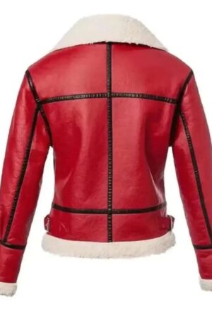 Womens Christmas Shearling Red Leather Jacket