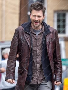 Chris Evans Red One Leather Coat