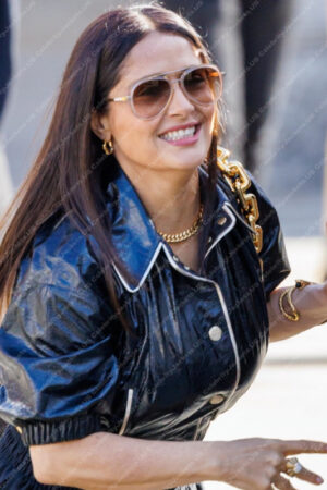 Salma Hayek Magic Mike's Last Dance Black Short Leather Jacket