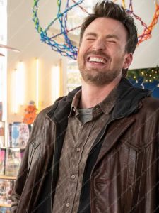 Red One Chris Evans Brown Leather Coat