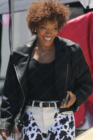 Naomi Ackie I Wanna Dance with Somebody Whitney Houston Black Biker Leather Jacket