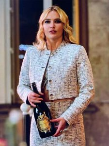 Camille Razat Emily In Paris Season 3 Grey Tweed Cropped Jacket
