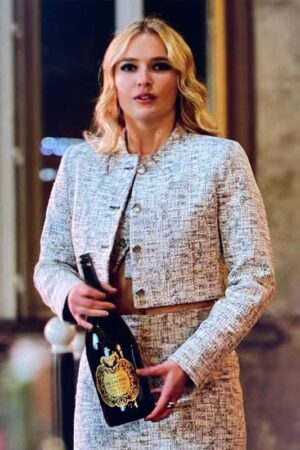 Camille Razat Emily In Paris Season 3 Grey Tweed Cropped Jacket