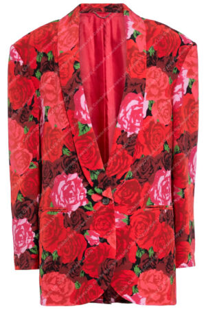 Lily Collins Emily In Paris Season 3 Emily Cooper Red Rose Printed Blazer