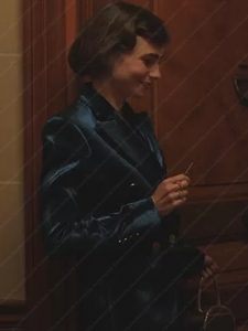 Lily Collins Emily in Paris S03 Emily Cooper Double-Breasted Blue Coat