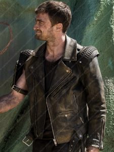 Ezekiel Brown Miracle Workers S04 Daniel Radcliffe Distressed Black Leather Jacket
