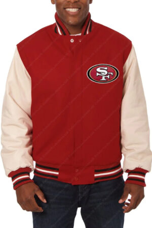 SF 49ers Red And Cream Varsity Jacket
