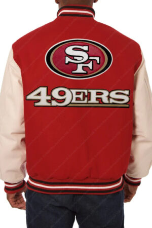 Men’s NFL San Francisco 49ers Red and Cream Varsity Jacket