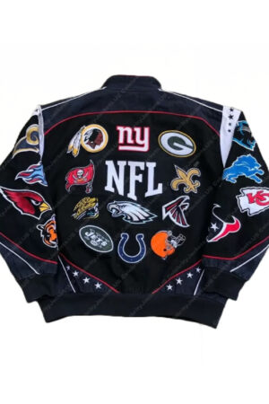 NFL All Teams Logo Patches Black Bomber Jacket