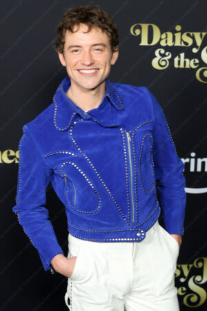 Josh Whitehouse Daisy Jones and The Six Premiere Event Blue Suede Jacket