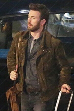 Ghosted Chris Evans Green Suede Leather Biker Jacket