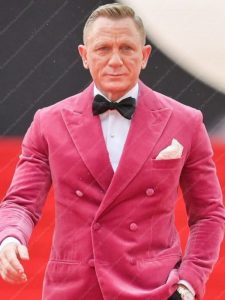 No Time to Die Premiere Daniel Craig Pink Velvet Tuxedo Jacket