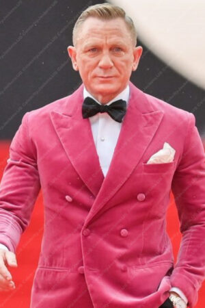 No Time to Die Premiere Daniel Craig Pink Velvet Tuxedo Jacket