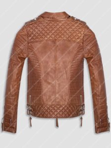 Mary Fitzgerald Selling Sunset Brown Leather Quilted Biker Jacket