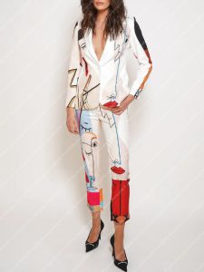 Selling Sunset Season 06 Mary Fitzgerald White Printed Blazer Suit