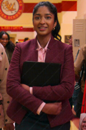 Maitreyi Ramakrishnan Never Have I Ever Season 04 Devi Vishwakumar Maroon Woolen Blazer