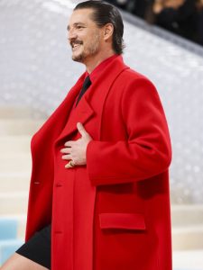 Pedro Pascal Met Gala Red Carpet 2023 Red Woolen Long Coat