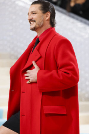 Pedro Pascal Met Gala Red Carpet 2023 Red Woolen Long Coat