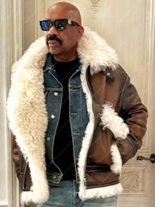 Steve Harvey Brown Shearling Leather Jacket