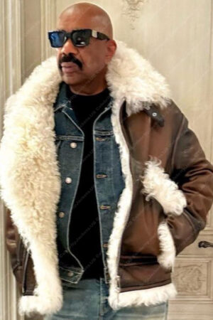 Steve Harvey Brown Shearling Leather Jacket