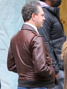 The Crowded Room 2023 Thomas Sadoski Brown Leather Bomber Jacket