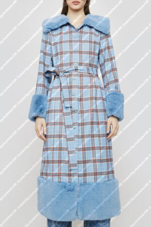 Ramona Young Never Have I Ever Season 04 Eleanor Wong Blue Plaid Fur Trim Coat