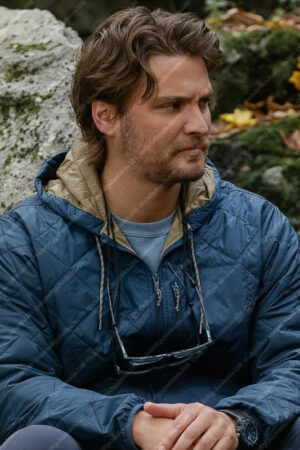 Jake Happiness For Beginners Luke Grimes Blue Hooded Puffer Jacket