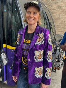 Kim Mulkey Purple Sequin Tiger Printed Blazer
