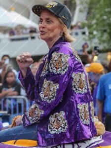 Kim Mulkey LSU championship Purple Sequin Tiger Printed Blazer