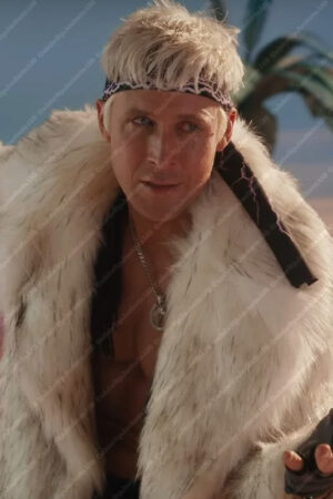 Ken Barbie Movie 2023 Ryan Gosling White Fur Coat