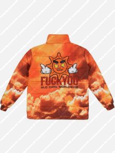 Sunrise Fuck You Printed Unisex Orange Puffer Jacket