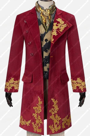 Timothée Chalamet Young Willy Wonka Maroon Velvet Coat