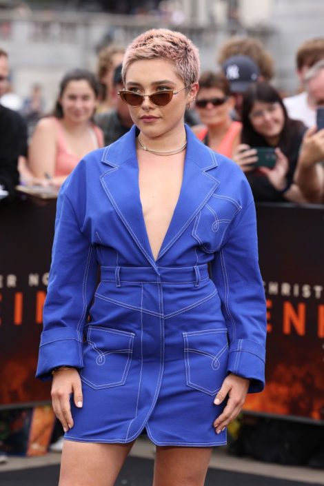 Actress Florence Pugh Oppenheimer Blue Denim Blazer