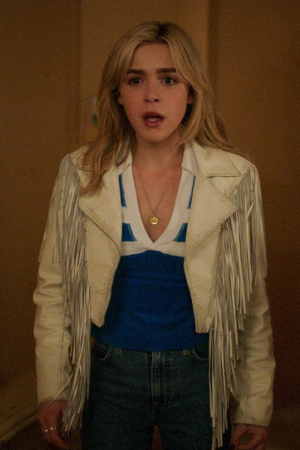 Kiernan Shipka Totally Killer 2023 Jamie Hughes White Leather Jacket