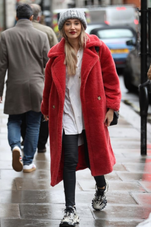Megan Mckenna Red Fur Long Coat