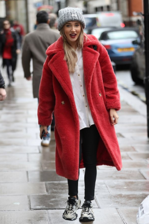Megan Mckenna Red Fur Long Coat.