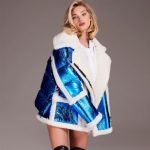 Model Elsa Hosk Nicole Benisti’s Fall Blue And White Jacket.