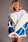 Model Elsa Hosk Nicole Benisti’s Fall Blue And White Shearling Jacket