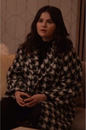 Only Murders In The Building S03 Selena Gomez Black & White Houndstooth Coat.