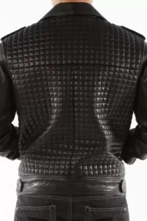 Pelle Pelle Black Houndstooth Biker Leather Jacket.