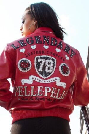 Pelle Pelle Women’s Encrusted Red Leather Varsity Jacket