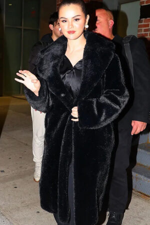 Rare Beauty Event 2023 Selena Gomez Black Faux Fur Coat