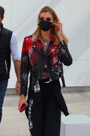 Stella Maxwell Black And Red Printed Leather Jacket