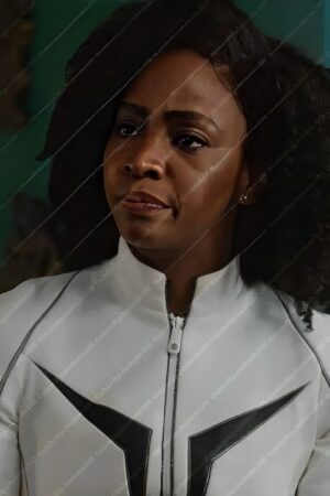 Teyonah Parris The Marvels 2023 Monica Rambeau White Leather Jacket